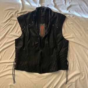 PENTAGRAMME BLACK LEATHER VEST - XL